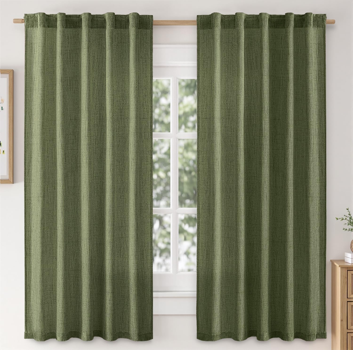 Linen Curtains 84 Inch Length 2 Panels Natural Semi Sheer Curtain with Back Tab Rod Pocket, Light Filtering Window Privacy Burlap Drapes for Living Room Bedroom 42W x 84L Linen