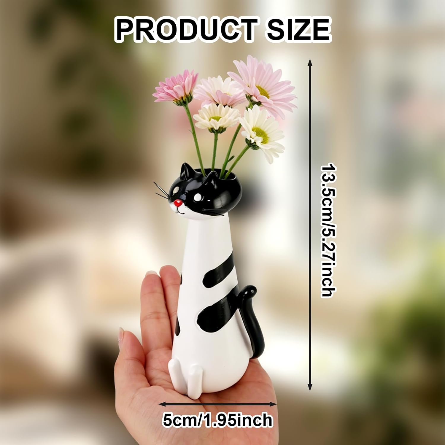 Quirky Cat Vase, Handcrafted Ceramic Cat Vase, Whimsical Kitty Planter for Small Flowers Boho Home Decor(White)