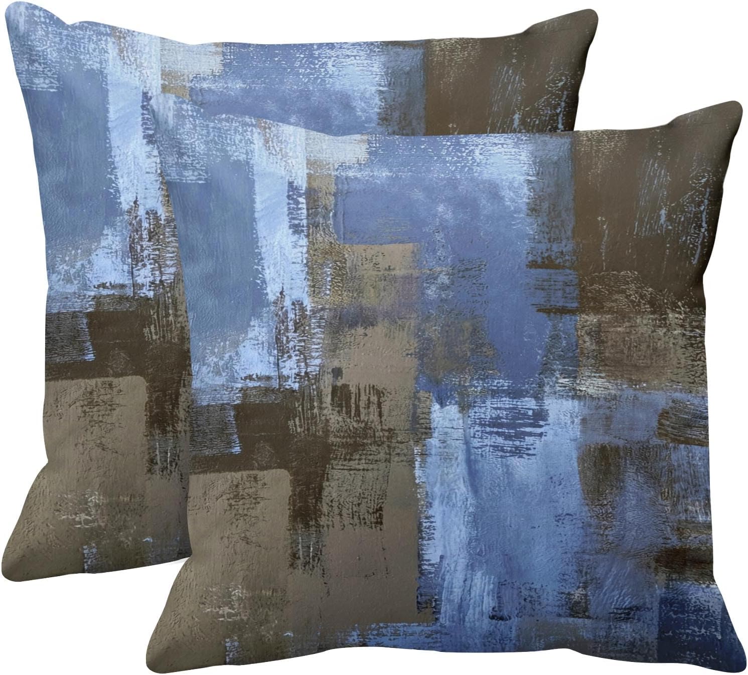 Emvency Set of 2 Throw Pillow Covers Modern Abstract Painting Blue White and Gray Decorative Sofa Pillow Cases Home Decor Standard Square 18x18 Inches Pillowcases