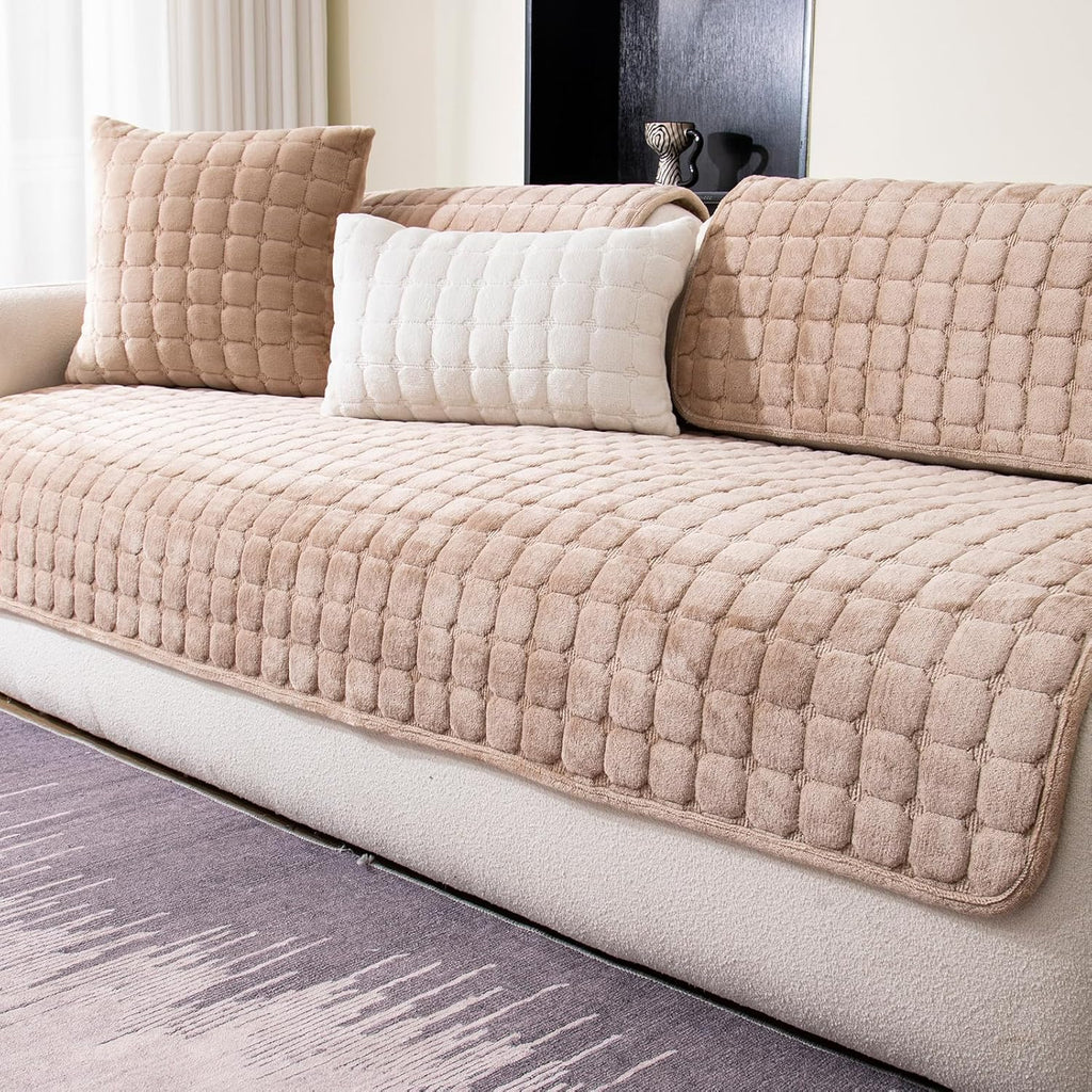 Couch Cover, Washable Sectional Sofa Cover, Anti Slip Sofa Slipcovers for 3 Cushion Couch Sofa L Shaped Recliner, Furniture Protector Covers for Pets Kids(Khaki, Only 1 PCS)