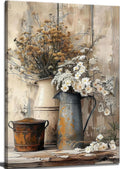 Farmhouse Rustic Daisy Canvas Wall Art Vintage Country Floral Posters Print White Jasmine Flowers and Rust Color Watering Can Wall Decor Picture for Living Room Bedroom Bathroom Decoration
