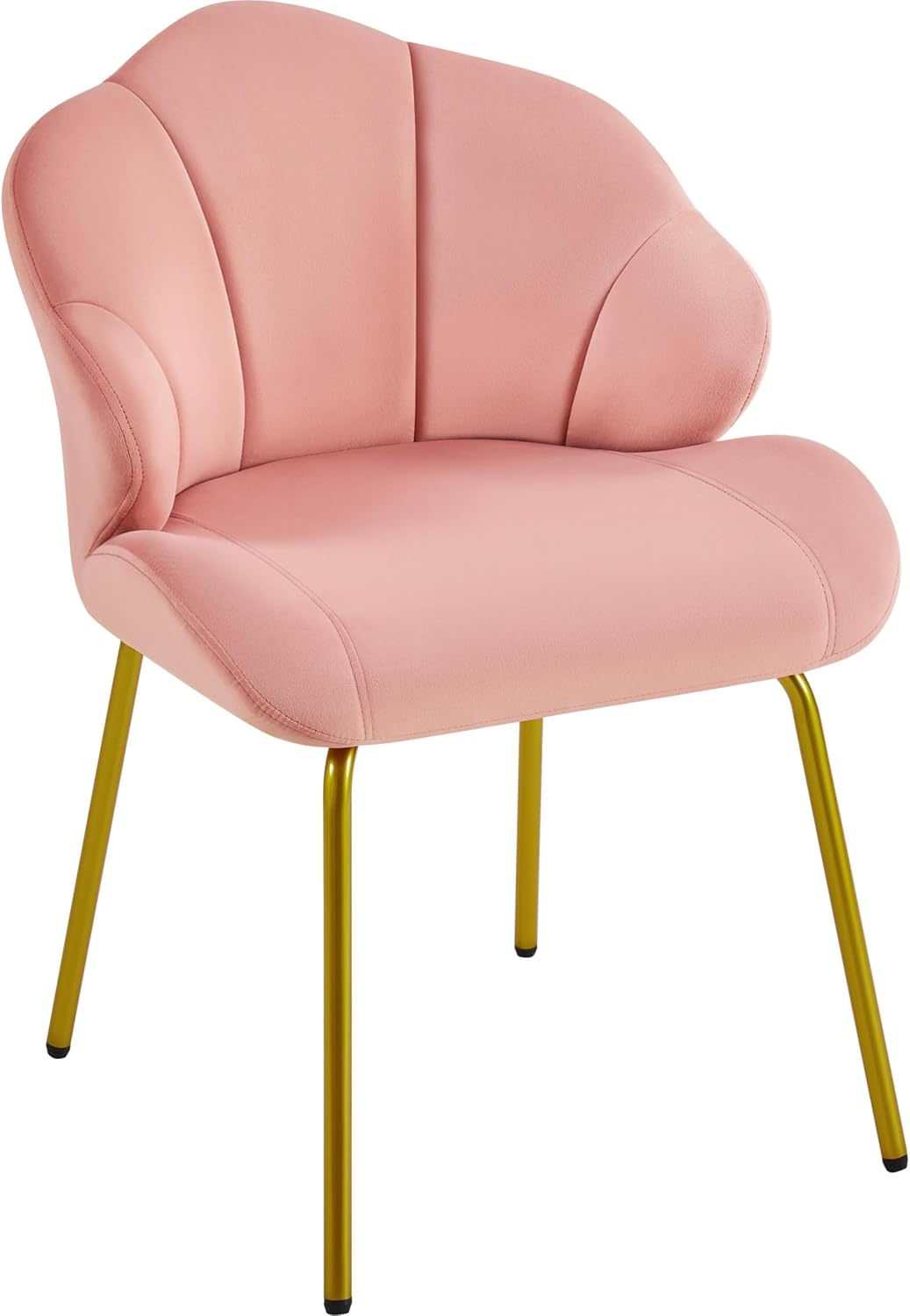 Vanity Chair, Velvet Accent Chair with Shell-Shaped Backrest, Modern Armchair with Gold Metal Legs for Dressing Room/Bedroom/Living Room, White