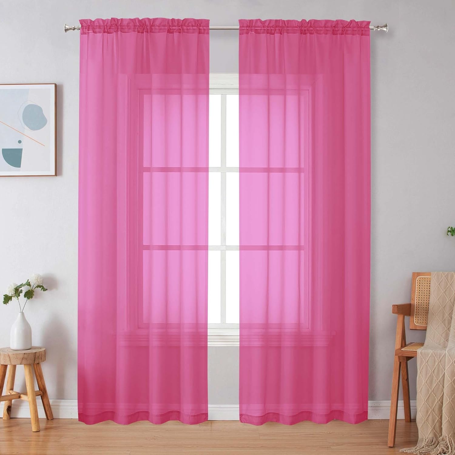 Black Sheer Curtains 63 Inch Length 2 Panels, Rod Pocket Solid Color Window Sheer Curtain Panels, Elegant Curtains & Drapes for Living Room, Bedroom 2 Panels (Black, 42" W x 63" L)